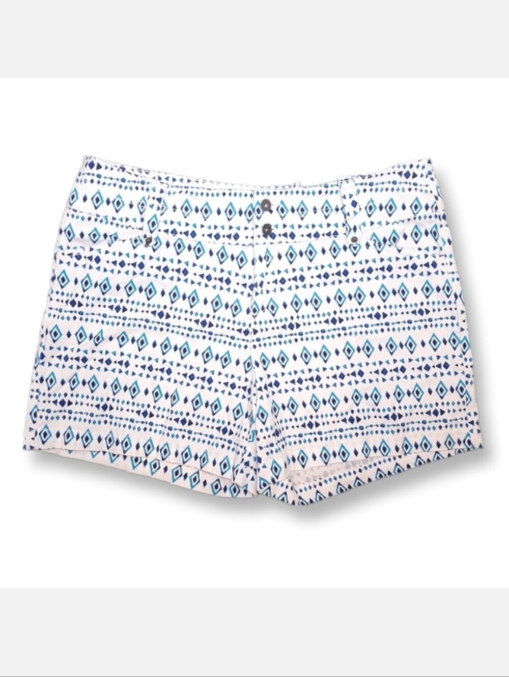 Revolution By Ricki's Brooke Shorts Diamond Print Mid Rise Stretchy White Blue - Picture 1 of 10